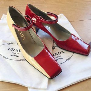 Prada Calzature Taffetas Bicolor - Talco + Rosso Shoes Size 39
